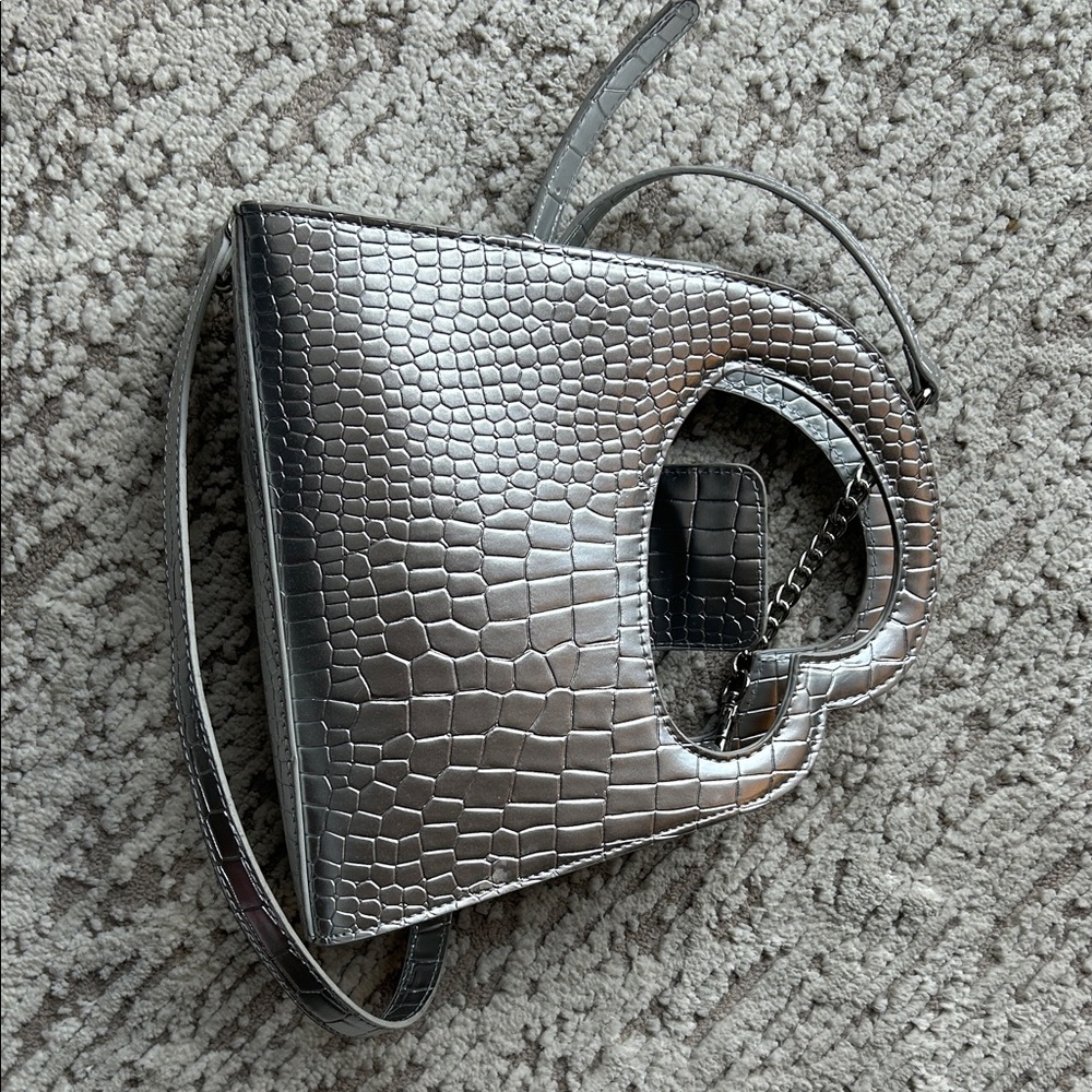 Silver Croc-Embossed Handbag